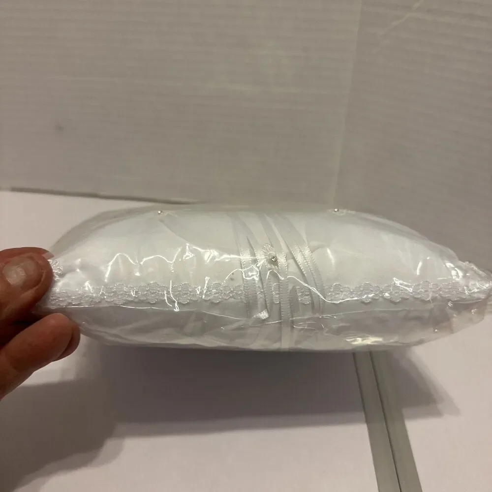 Wedding Ring pillow Never Opened White With Ribbon 7” X 7”